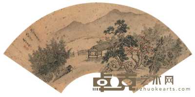 王玖 1781年作 秋庭幽居 扇面 19.5×52.5cm